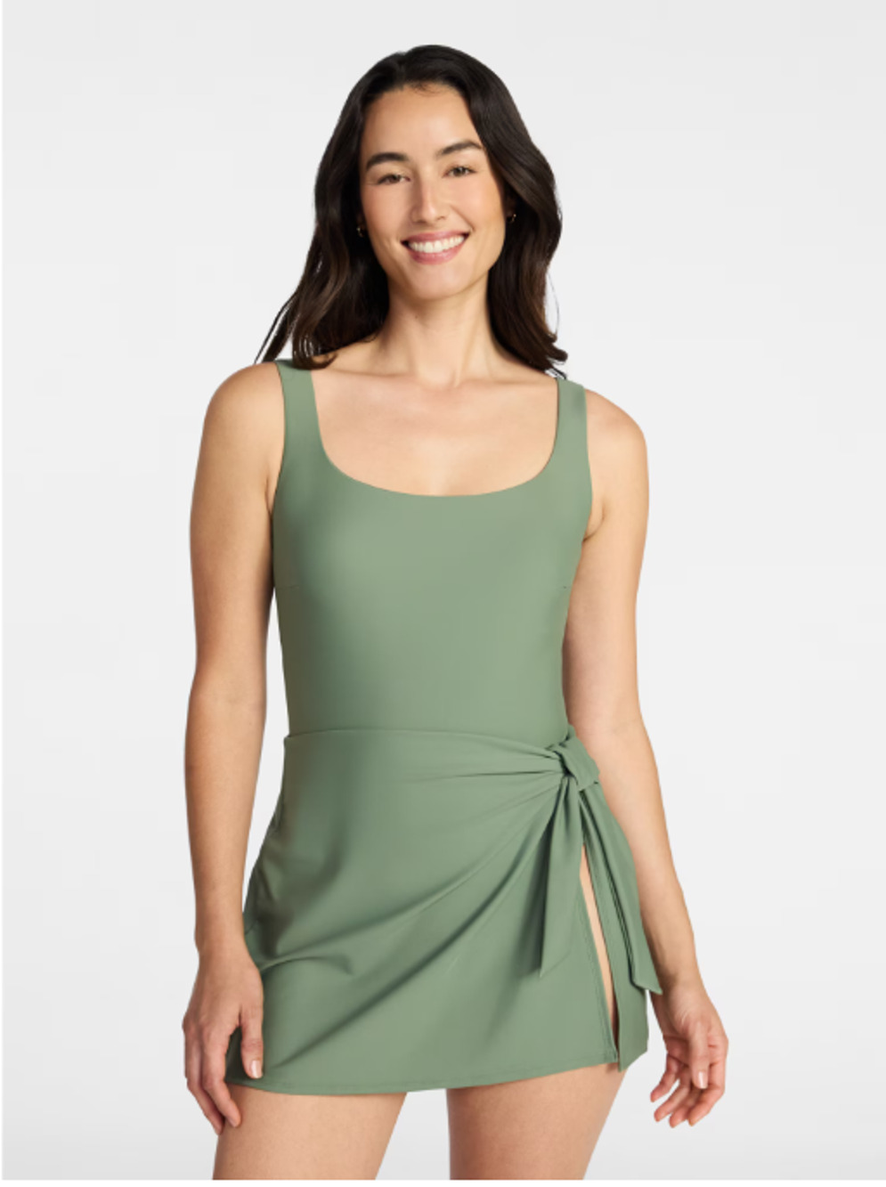 Time and Tru Womens Wrap Swim Dress Olive Night XL 16-18 One Piece Bathing Suit